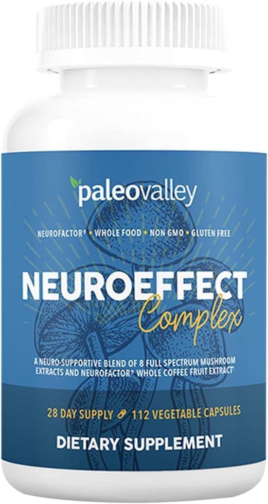Paleovalley NeuroEffect capsules in bottle for daily focus and energy.
