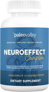 Paleovalley NeuroEffect capsules in bottle for daily focus and energy.