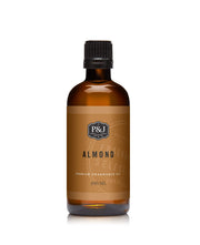 P&J Trading almond scented oil bottle for candles and diffusers with versatile fragrance.