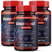 Panoxol Vasonoxol bottle label showing patented nitric oxide formula for vascular support.