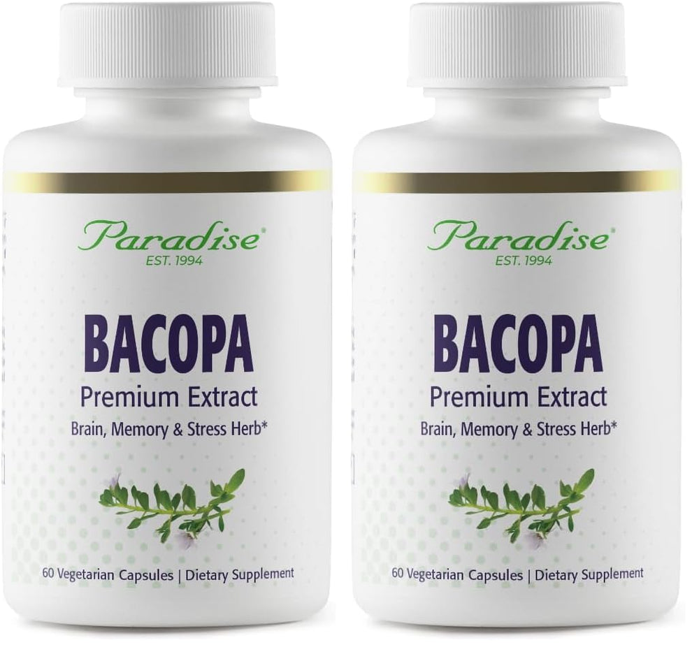 Paradise Herbs Bacopa Extract bottle and label, vegan and non-GMO
