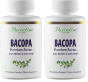 Paradise Herbs Bacopa Extract bottle and label, vegan and non-GMO