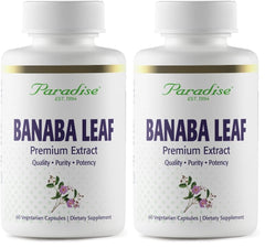 Paradise Herbs Banaba Leaf 12:1 bottle capsules close-up for daily wellness