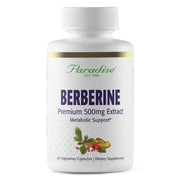 Paradise Herbs berberine bottle front shows vegan capsules for daily wellness.