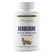 Paradise Herbs berberine extract 500 mg bottle showing vegan formulation for everyday wellness.