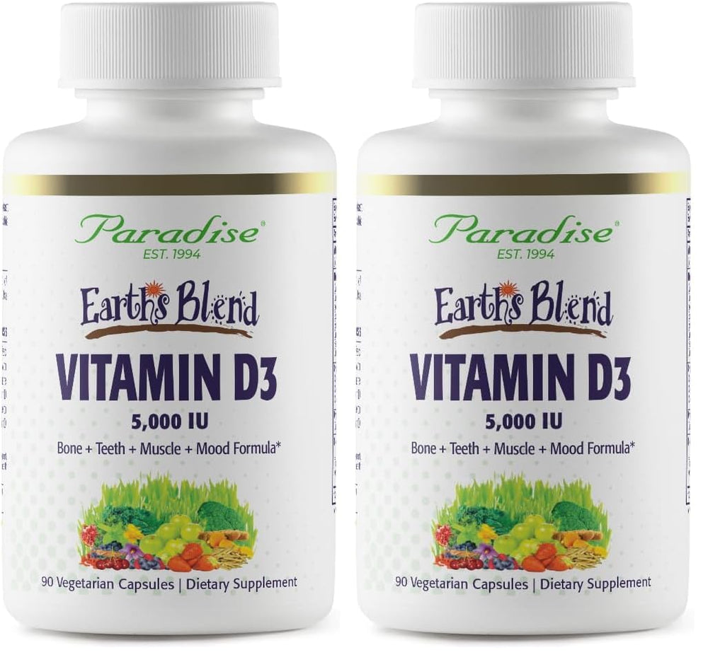 Paradise Herbs Earths Blend Vitamin D3 bottle front for daily bone and immune support.