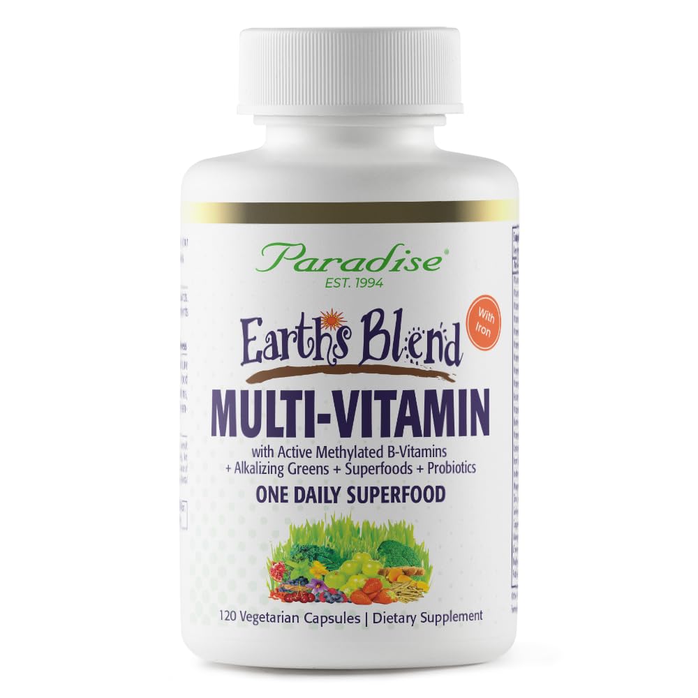 Paradise Herbs Earth's Blend women's multivitamin bottle supports daily nutrient intake.