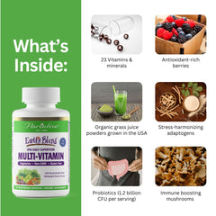 Paradise Herbs Earth's Blend label detail highlights clean, non-GMO formulation.