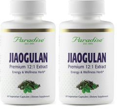 Paradise Herbs Jiaogulan bottle with vegan adaptogen label