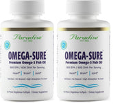 Paradise Herbs Omega-Sure bottle showing ultra-pure omega-3 concentrate for heart health support.