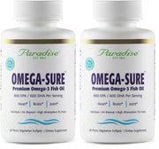 Paradise Herbs Omega-Sure bottle showing ultra-pure omega-3 concentrate for heart health support.