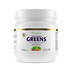 Paradise Herbs ORAC Energy Greens bottle shown on countertop highlighting antioxidant power