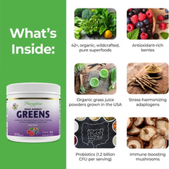 Paradise Herbs ORAC Energy Greens measuring scoop and powder pour for easy mixing