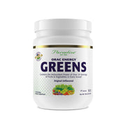 Paradise Herbs ORAC Energy Greens bottle on countertop highlighting antioxidant blend for daily wellness.