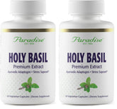 Paradise Herbs Holy Basil supplement bottle with organic full-spectrum extract for daily wellness support.