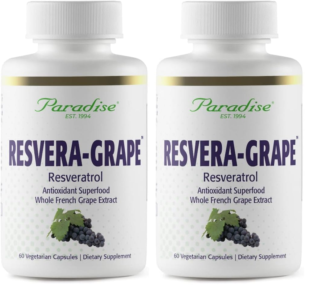 Paradise Herbs Resveragrape bottle may support daily vitality with a polyphenol-rich formulation.