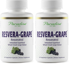 Paradise Herbs Resveragrape bottle may support daily vitality with a polyphenol-rich formulation.