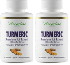 Paradise Herbs turmeric rhizome extract bottle showing full-spectrum formula for daily wellness.