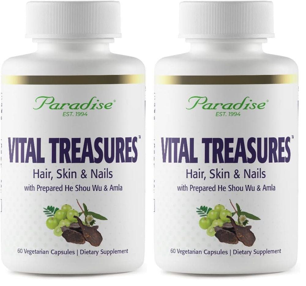 Paradise Herbs Vital Treasures capsules for hair, skin, and nails support and daily vitality.