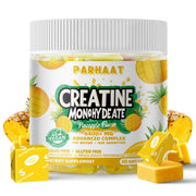 Parhaat Creatine Monohydrate Chews bottle front shows convenient, sugar-free formula for workouts.