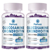 Parhaat Glucosamine Chondroitin Gummies blue bottle, tasty joint support in a convenient form.