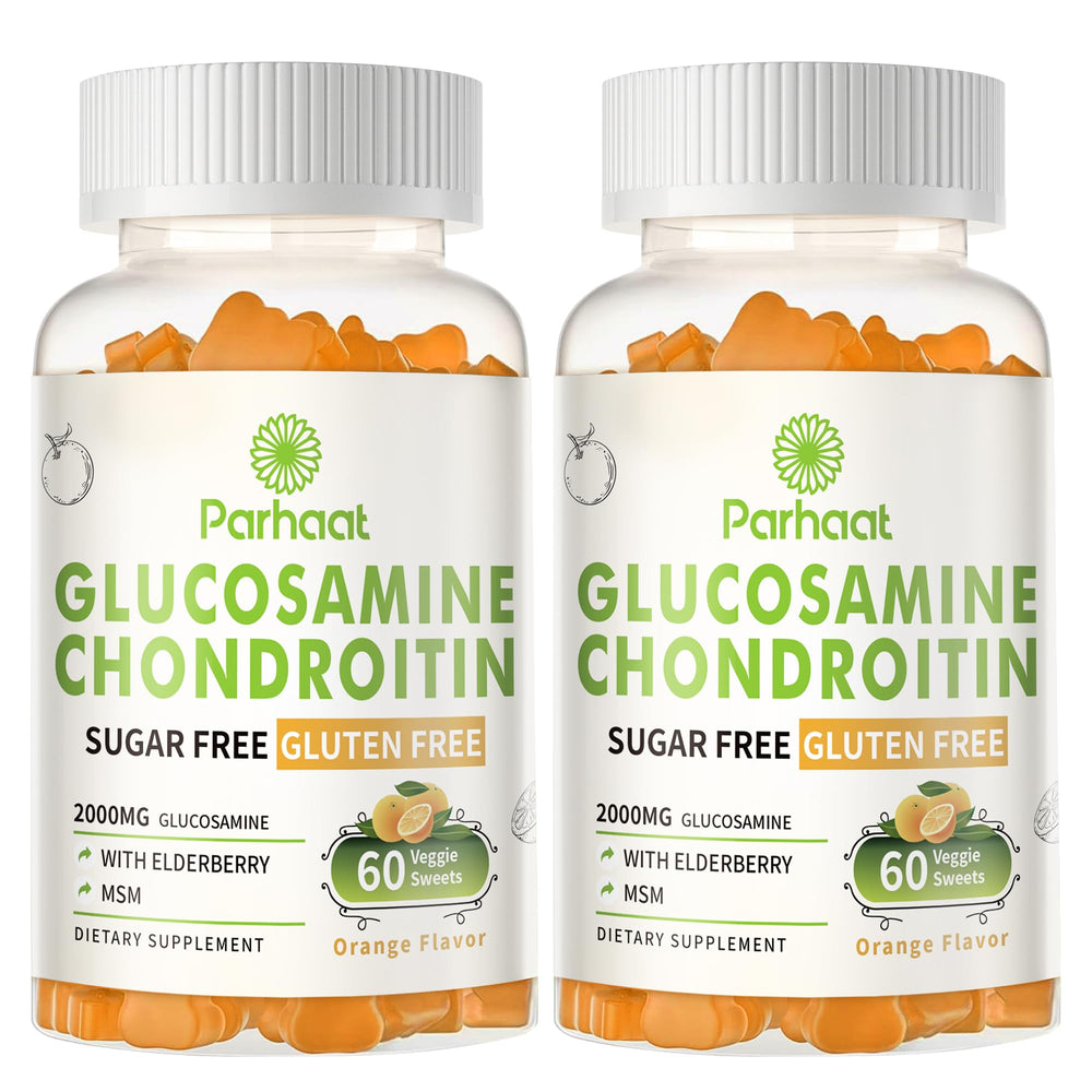 Parhaat glucosamine chondroitin gummies jar highlighting convenient joint support.