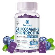 Parhaat Glucosamine Chondroitin Gummies bottle pour shows easy joint support in blueberry flavor.