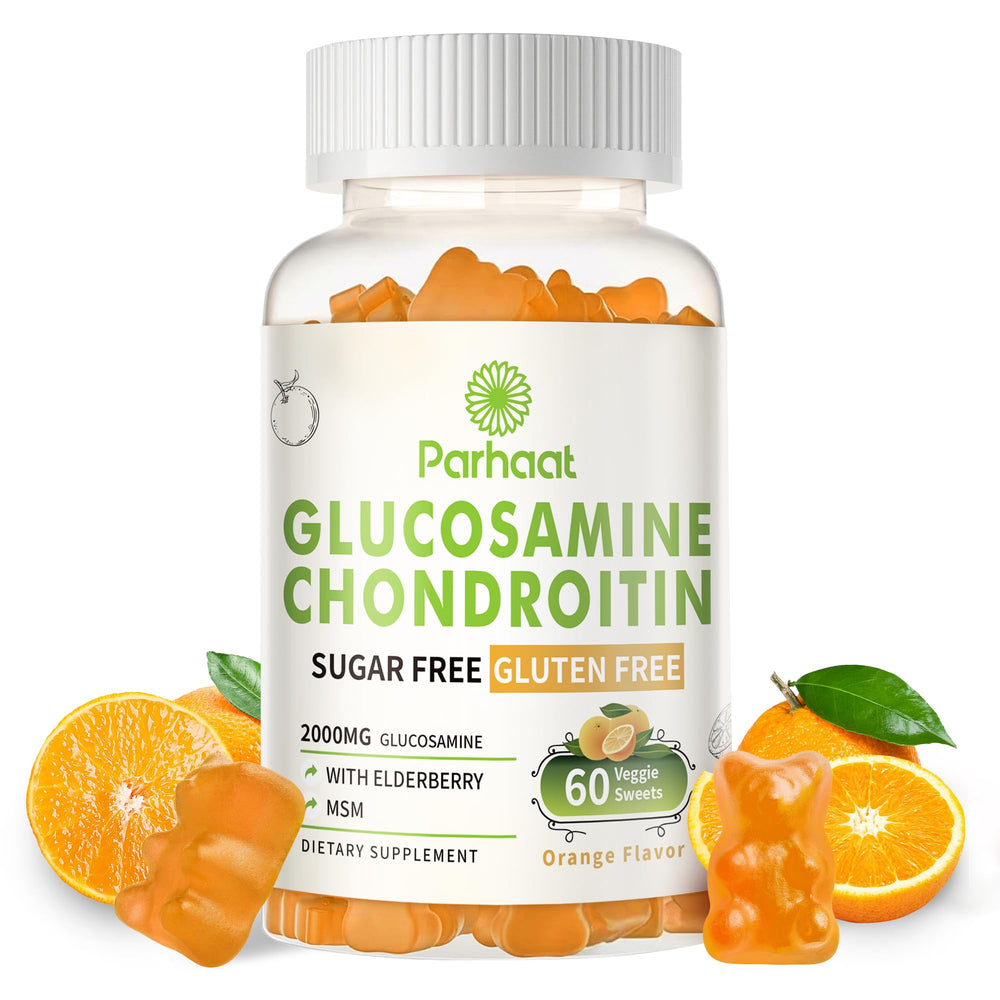 Parhaat Glucosamine Chondroitin Gummies in orange bottle for convenient joint support.