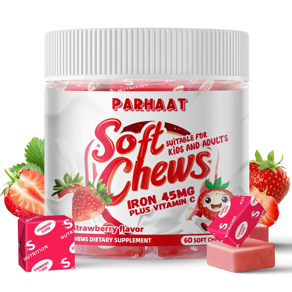 Parhaat Iron Soft Chew strawberry bottle for daily iron support