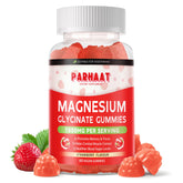 Parhaat Magnesium Glycinate Gummies bottle shows strawberry flavor and calm mood potential.