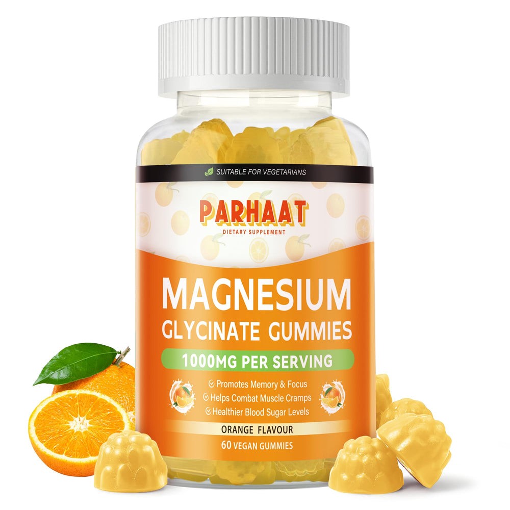 Parhaat Magnesium Glycinate Gummies orange bottle front view for calm mood support