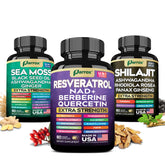 Parrox advanced wellness trio sea moss bottle highlighting 16-in-1 blend for daily vitality