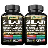 Parrox bottle-front showcases the 8-in-1 Shilajit supplement for daily wellness.