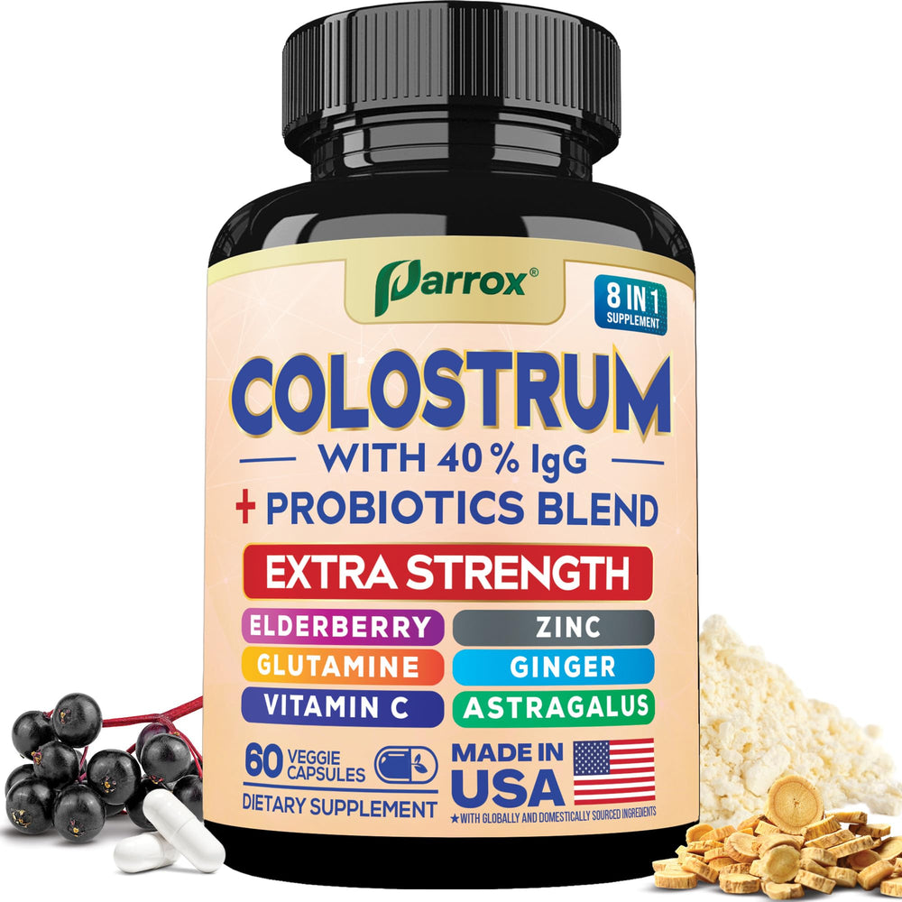 Parrox Colostrum Capsules bottle front for daily energy support.