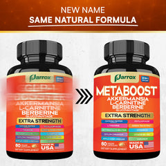 Parrox GLP-1 Booster ingredients chart highlighting Akkermansia and Berberine.