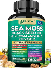 Parrox Sea Moss Capsules bottle front for daily wellness routine.