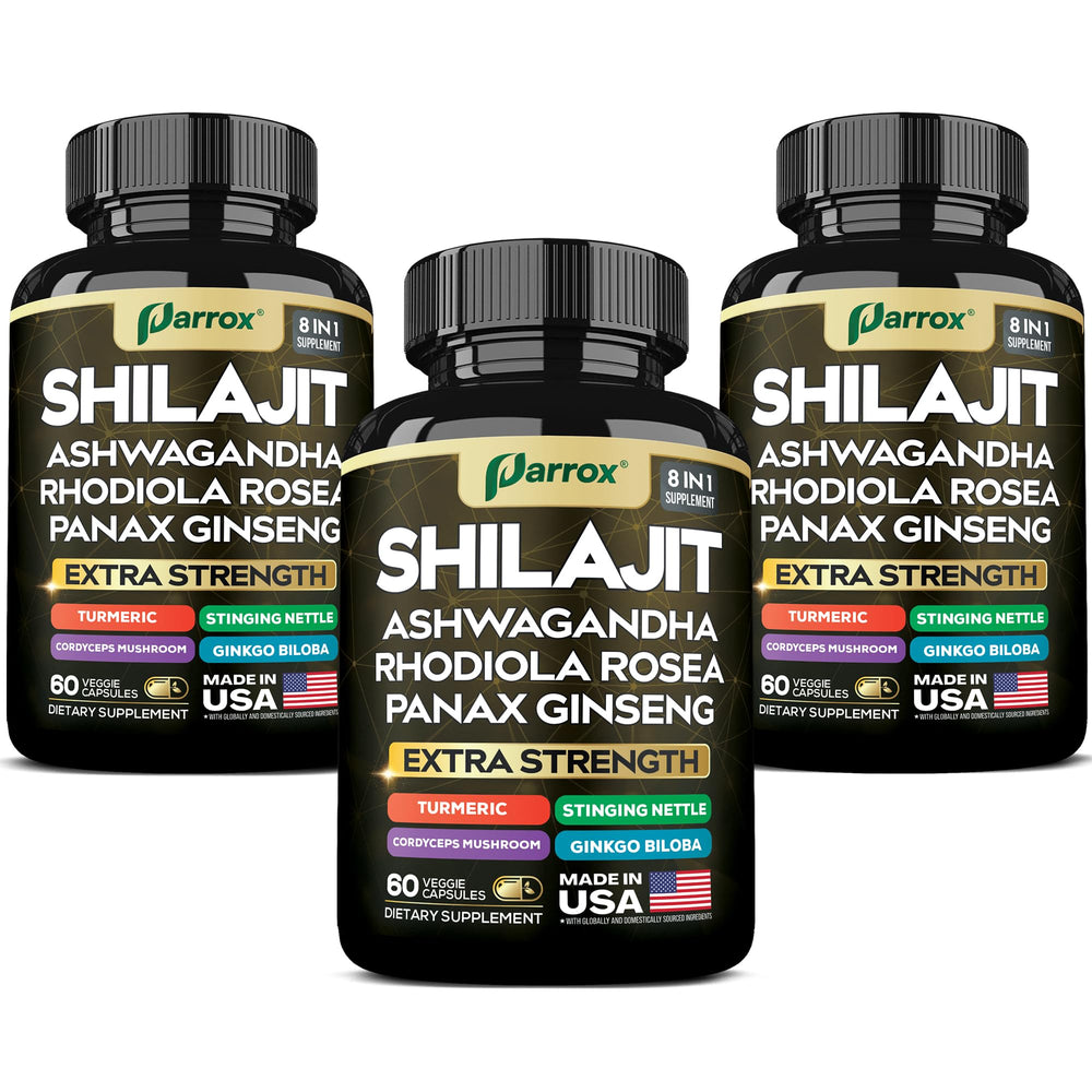 Parrox Shilajit 8-in-1 bottle overview for daily wellness