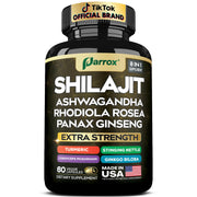 Parrox Shilajit 8in1 bottle close-up for daily vitality support.