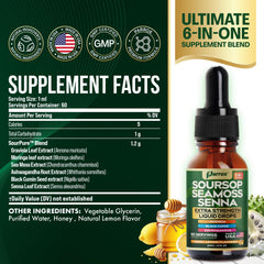 Parrox Soursop Seamoss Senna liquid dropper dispensing with precise 1 ml servings.
