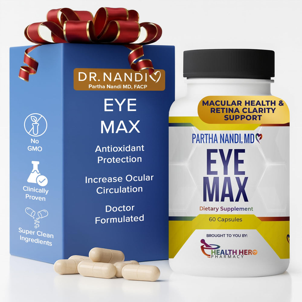 Partha Nandi Eye Max Vision bottle front signals daily eye support for clear vision.
