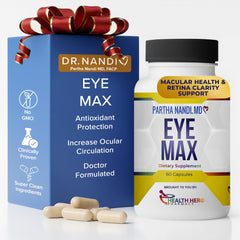Partha Nandi Eye Max Vision bottle front signals daily eye support for clear vision.