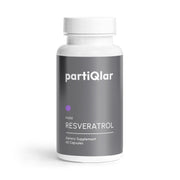 PartiQlar Trans Resveratrol 500mg bottle label highlighting high purity and potency
