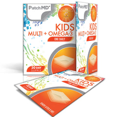 PatchMD Kids Multi Omega-3 patch on the shoulder for easy daily wear