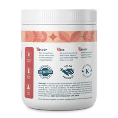 Pattern Wellness Collagen Powder scoop dispensing into a glass for easy daily supplementation.