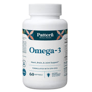 Pattern Wellness Omega-3 softgels bottle front for daily brain and heart support