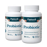 Pattern Wellness probiotic bottle front promotes daily gut balance and overall well-being.