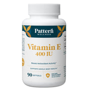 Pattern Wellness Vitamin E 400 IU softgels in bottle for antioxidant support.