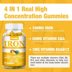 Patxans iron gummies label closeup showing vitamins included