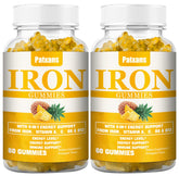 Patxans iron gummies pineapple bottle showing convenient packaging and flavor