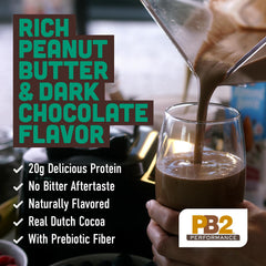 PB2 prebiotic fiber powder in a glass highlighting digestive-friendly nutrition.